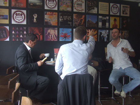 The first customers of Cafe Depeche Lancastor Quay